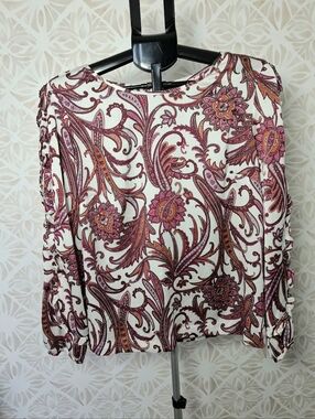 Liz Claiborne Blouse with Pink & Brown Paisley Ruffled Accents
